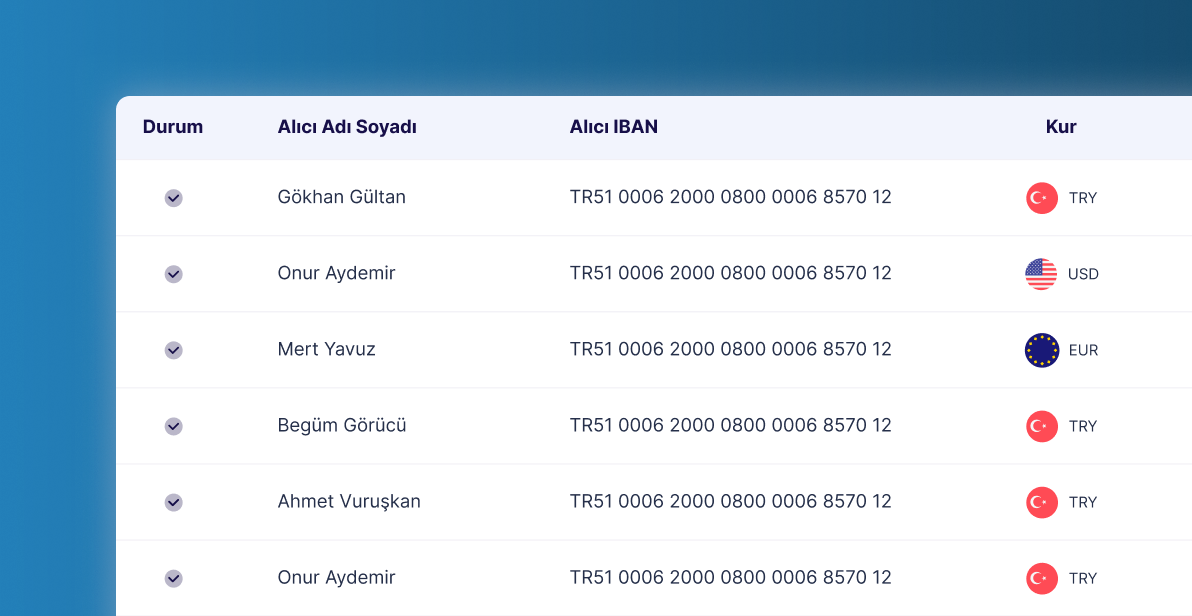 Toplu transfer ekranı